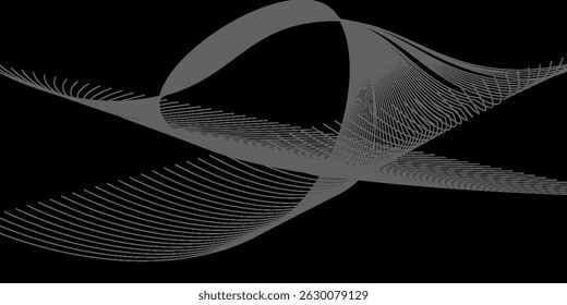 Fluxo abstrato de ondas verticais formado por linhas suaves de contorno preto