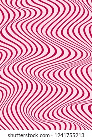 Abstract vertical wavy geometric pattern. Vector texture with pink waves, stripes. Dynamical 3D effect, illusion of movement. Modern background.