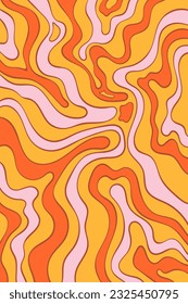 Abstract vertical wavy groovy background. Trendy swirl vector illustration in retro style 60s, 70s. Colorful psychedelic optical illusion.