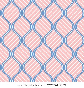 Abstract Vertical Wavy Lines Diagonal Stripes Art Deco Style Geometric Retro Minimal Seamless Pattern Trendy Fashion Colors Perfect for Allover Fabric Print or Wrapping Paper Pastel Pink Blue Tones