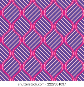 Abstract Vertical Wavy Lines Diagonal Stripes Art Deco Style Geometric Retro Minimal Seamless Pattern Trendy Fashion Colors Perfect for Allover Fabric Print or Wrapping Paper Purple Background