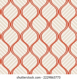 Abstract Vertical Wavy Lines Diagonal Stripes Art Deco Style Geometric Retro Minimal Seamless Pattern Trendy Fashion Colors Perfect for Allover Fabric Print or Wrapping Paper Coral Ecru Tones