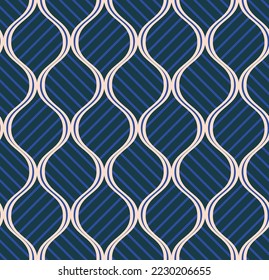 Resumen Líneas de onda verticales Rayas diagonales Estilo Art Deco Geométrico Retro Minimal Patrón sin Marea Colores de moda a la moda Perfecto para impresión de tela de alamante o envolver papel Naval Fondo azul