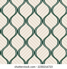 Abstract Vertical Wavy Lines Diagonal Stripes Art Deco Style Geometric Retro Minimal Seamless Pattern Trendy Fashion Colors Perfect for Allover Fabric Print or Wrapping Paper Beige Dark Green Tones