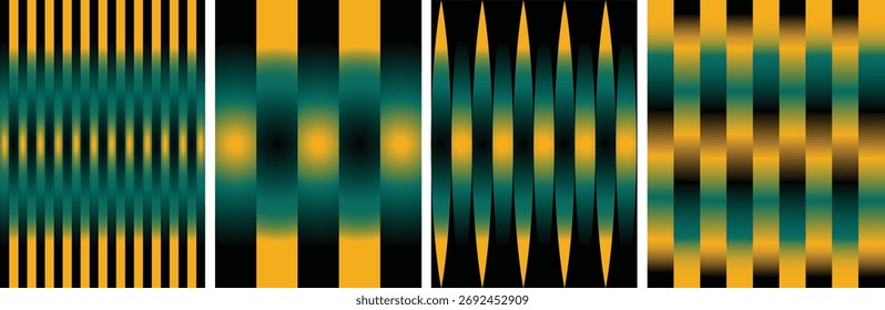 Abstrakte vertikale wellenförmige Linien und geometrische Muster in lebendigen Gelb-Grün- und Blautönen