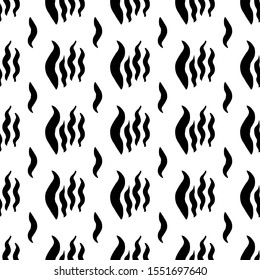 Abstract vertical wavy spots, brush stroke vector pattern. Black and white.