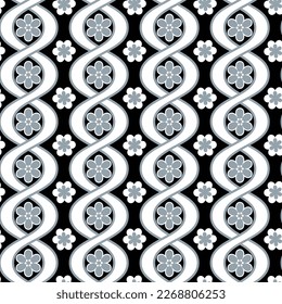 Abstract Vertical Wavy Stripes Flowers Retro Vector Pattern Complex Geometric Shapes Trendy Fashion Colors Perfect for Allover Fabric Print or Wrapping Paper Black Gray Tones