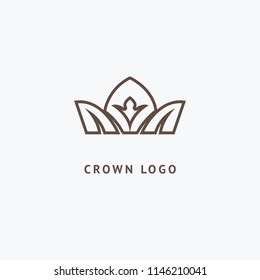 Abstract vetor crown logo vector design. Sign for beauty salon, elite accessories, jewelry, hotels, spa, wedding. Vintage decorative icon qween, king, princess. Abstract sign, vector logotype.