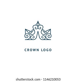 Abstract vetor crown logo vector design. Sign for beauty salon, elite accessories, jewelry, hotels, spa, wedding. Vintage decorative icon qween, king, princess. Abstract sign, vector logotype.