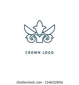 Abstract vetor crown logo vector design. Sign for beauty salon, elite accessories, jewelry, hotels, spa, wedding. Vintage decorative icon qween, king, princess. Abstract sign, vector logotype.