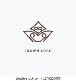 Abstract vetor crown logo vector design. Sign for beauty salon, elite accessories, jewelry, hotels, spa, wedding. Vintage decorative icon qween, king, princess. Abstract sign, vector logotype.