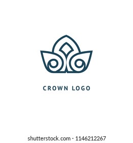 Abstract vetor crown logo vector design. Sign for beauty salon, elite accessories, jewelry, hotels, spa, wedding. Vintage decorative icon qween, king, princess. Abstract sign, vector logotype.