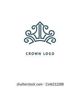 Abstract vetor crown logo vector design. Sign for beauty salon, elite accessories, jewelry, hotels, spa, wedding. Vintage decorative icon qween, king, princess. Abstract sign, vector logotype.