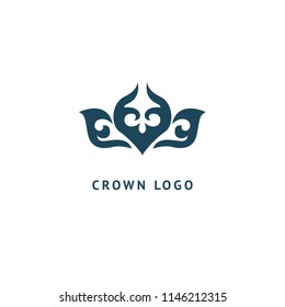 Abstract vetor crown logo vector design. Sign for beauty salon, elite accessories, jewelry, hotels, spa, wedding. Vintage decorative icon qween, king, princess. Abstract sign, vector logotype.