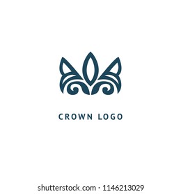 Abstract vetor crown logo vector design. Sign for beauty salon, elite accessories, jewelry, hotels, spa, wedding. Vintage decorative icon qween, king, princess. Abstract sign, vector logotype.