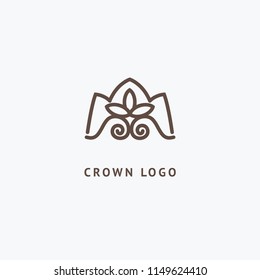 Abstract vetor crown logo vector design. Sign for beauty salon, elite accessories, jewelry, hotels, spa, wedding. Vintage decorative icon qween, king, princess. Abstract sign, vector logotype.