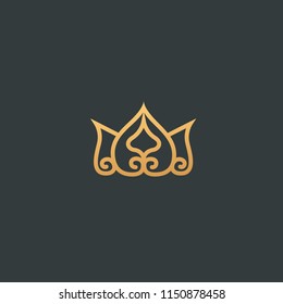 Abstract vetor crown logo vector design. Sign for beauty salon, elite accessories, jewelry, hotels, spa, wedding. Vintage decorative icon qween, king, princess. Abstract sign, vector logotype.