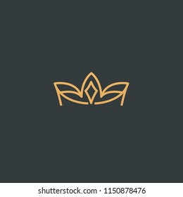 Abstract vetor crown logo vector design. Sign for beauty salon, elite accessories, jewelry, hotels, spa, wedding. Vintage decorative icon qween, king, princess. Abstract sign, vector logotype.