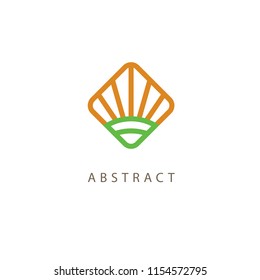 Abstract vetor logo sun vector design. Sign for business, nature, environment, field, farm, agroculture, organic products. Modern decorative geometric icon.