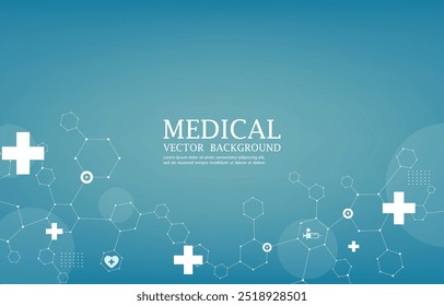 Vetor médico abstrato wallpaper.blue fundo médico.icons.hexagon forma