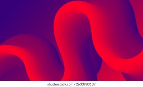 Abstract vibrant 3D fluid shapes in red and purple tones dynamic wave composition