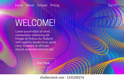 Abstract vibrant background design. Landing page template with colorful divergent chains of dots.