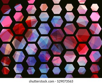Abstract vibrant background. Futuristic backdrop with hexagons. Vector illustration.