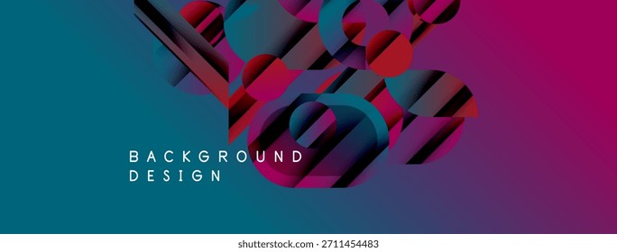 Abstract vibrant background. Geometric shapes overlap, creating dynamic visual effect. Colors blend smoothly, offering modern aesthetic.