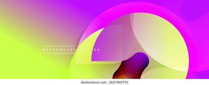 Abstract vibrant background. Gradient colors blend, creating smooth transitions. Shapes overlap, forming dynamic composition. Modern design element.