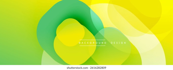 Abstract vibrant background. Overlapping circles create fluid, modern design. Yellows, greens dominate composition. Simple, clean aesthetic.