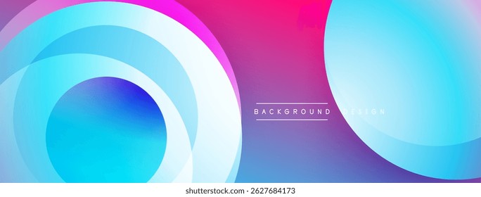 Abstract vibrant background. Overlapping circles create dynamic gradient effect. Pink, blue hues dominate composition. Modern design element.