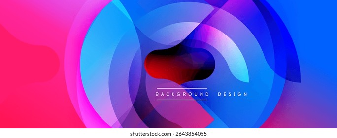 Abstract vibrant background. Overlapping circles create dynamic visual effect. Pink, blue hues dominate composition. Modern design element.