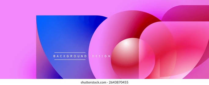 Abstract vibrant background. Overlapping circles create dynamic gradient effect. Pink, blue, red hues dominate composition. Modern design element.