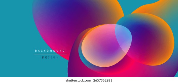 Abstractas fondo vibrante. Los círculos superpuestos crean Formas fluidas, mezclando tonos púrpura, rosa, naranja y turquesa. Elemento de diseño moderno.