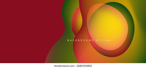 Abstract vibrant background. Overlapping circles create dynamic color gradients, red, yellow, green hues dominate composition. Modern design element.