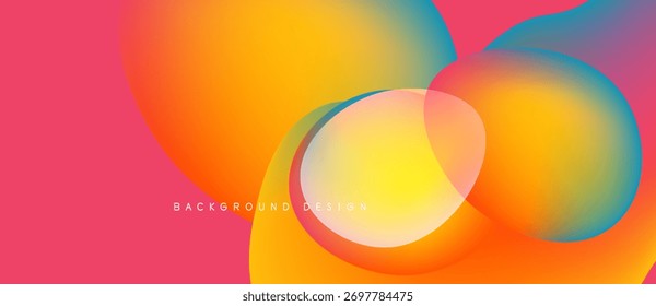 Abstract vibrant background. Overlapping circles create dynamic colorful flow. Gradient shades blend smoothly, offering modern aesthetic.