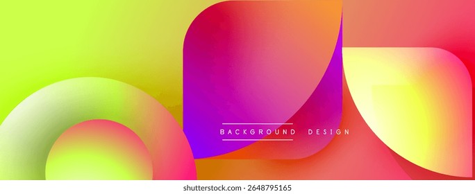 Abstract vibrant background. Overlapping colorful shapes create dynamic visual effect. Gradient hues blend seamlessly. Modern design element.