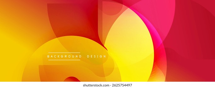 Abstract vibrant background. Overlapping shapes create dynamic gradient effect. Yellow, orange, red hues dominate composition. Modern design element.