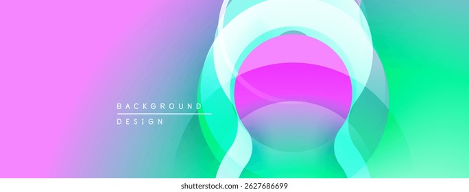 Abstract vibrant background. Overlapping shapes create dynamic visual effect. Gradient colors blend smoothly, offering modern aesthetic.
