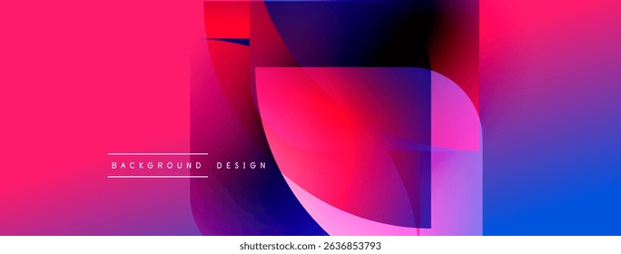 Abstract vibrant background. Overlapping shapes create dynamic visual effect. Pink, purple, blue hues dominate composition. Modern design element.