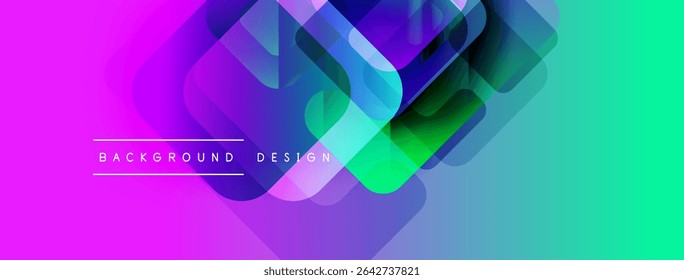 Abstract vibrant background. Overlapping shapes create dynamic gradient effect. Modern design elements suggest innovation, energy.