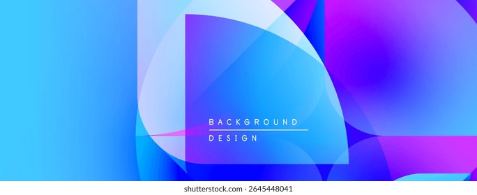 Abstract vibrant background. Overlapping shapes create dynamic visual effect. Blue, purple hues dominate composition. Modern design element.