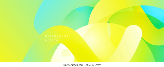 Abstract vibrant background. Overlapping shapes create smooth color transitions. Yellow, green, turquoise hues dominate design.