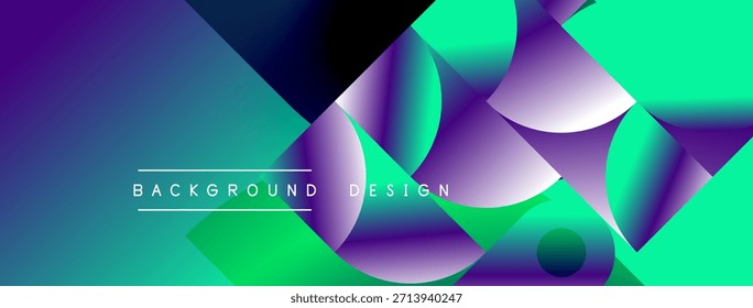 Abstractas fondo vibrante. Las Formas superpuestas crean un efecto visual dinámico. Los tonos púrpuras y verdes dominan la composición. El texto lee el diseño de fondo.