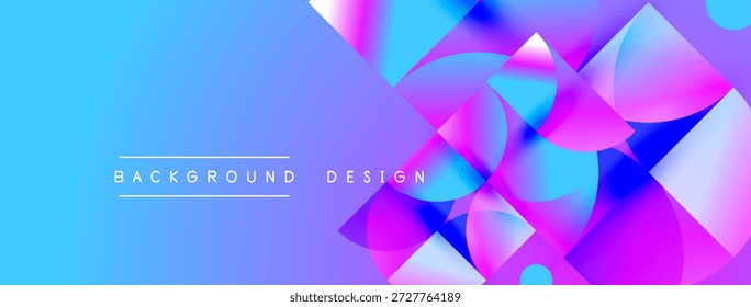 Abstractas fondo vibrante. Las Formas superpuestas, los círculos y los cuadrados crean un efecto visual dinámico. Los tonos azules y púrpuras dominan la composición.