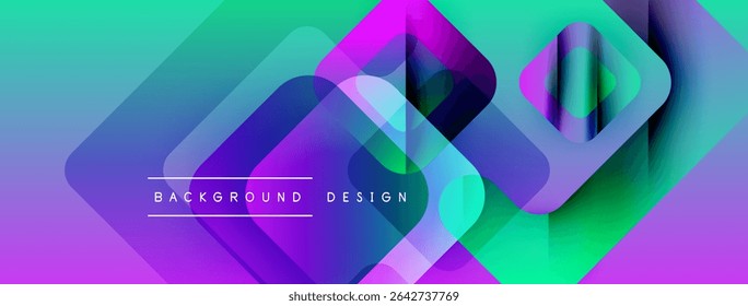 Abstract vibrant background. Overlapping squares create dynamic visual effect. Gradient colors transition smoothly, modern design element.