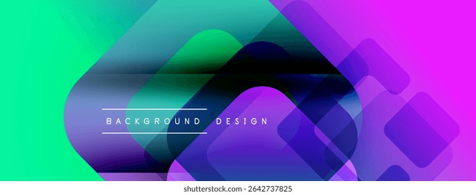 Abstract vibrant background. Overlapping squares create dynamic colorful composition. Modern design elements present gradient transitions.