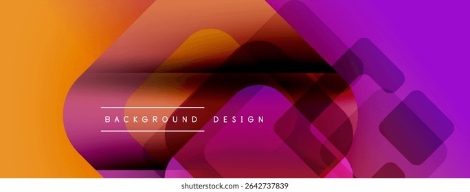 Abstract vibrant background. Overlapping squares create dynamic gradient effect. Modern design suitable for banners, presentations.