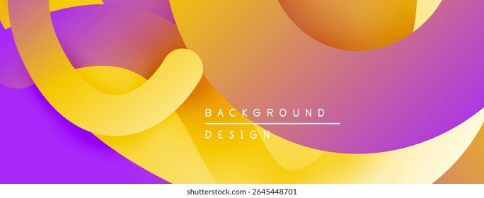 Resumo vibrante fundo. Os gradientes suaves mesclam matizes roxos, laranja e amarelos. O design moderno evoca fluidez, calor, energia.