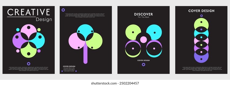 Abstract and vibrant background vector. Futuristic style cover template with shapes, pastel colors isolated on black background. Perfect modern wallpaper design for social media, idol posters, photo f